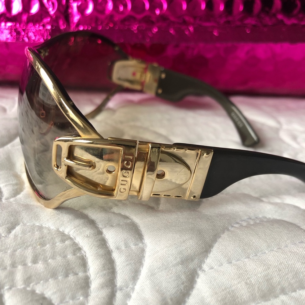Authentic Gucci Gold Frame Buckle Shield Sunglasses